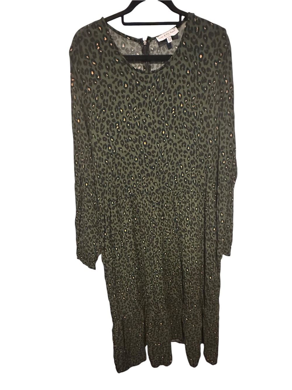 Never Fully Dressed Anthropologie Dark Khaki Green Leopard Print Midi Dress